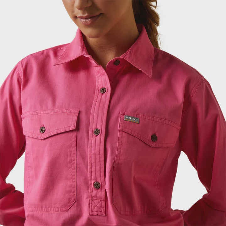 Ariat Ladies Rebar Half Button LS Workshirt Pink