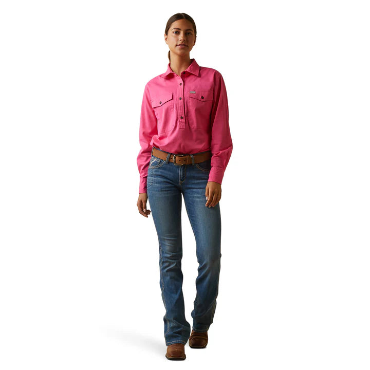Ariat Ladies Rebar Half Button LS Workshirt Pink
