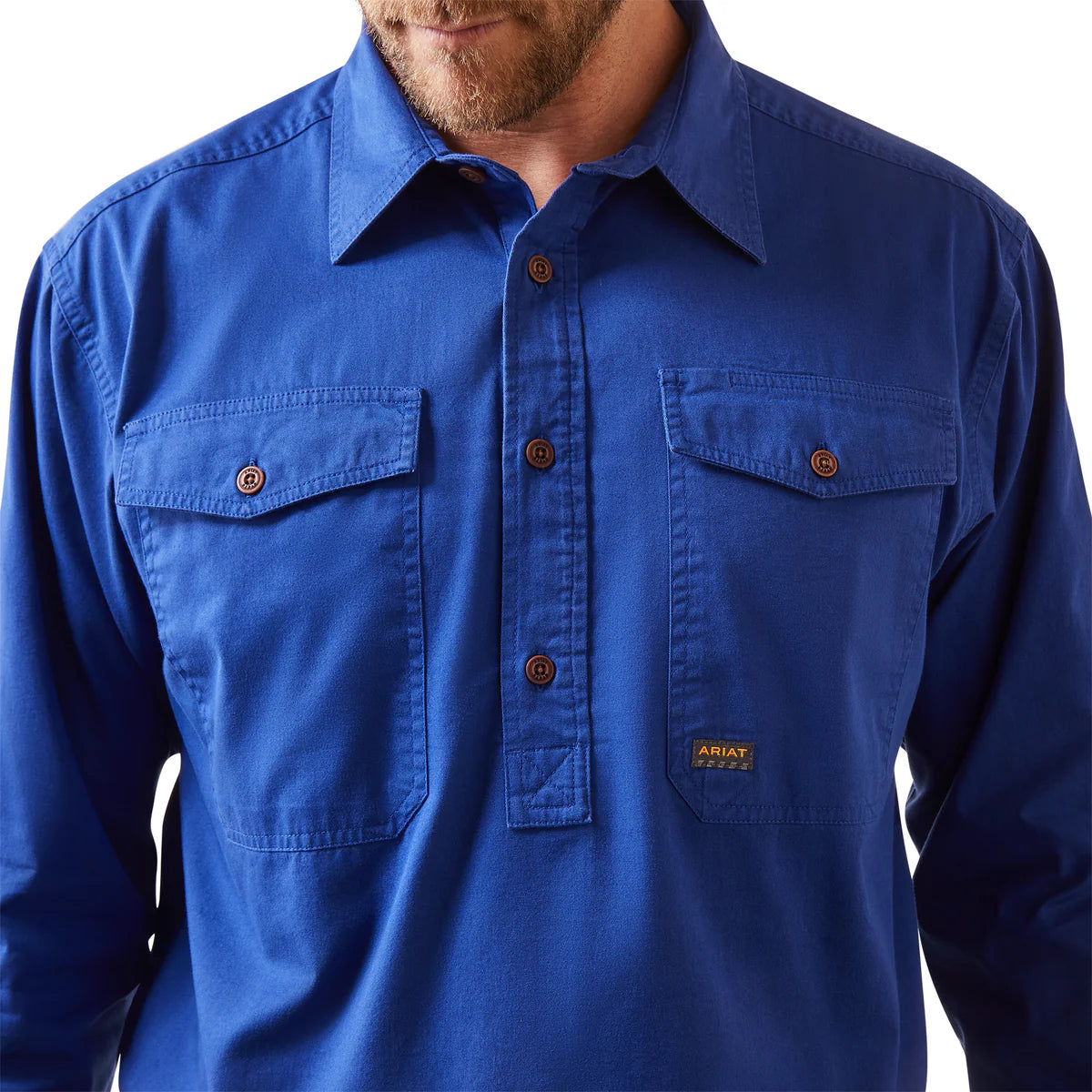 Ariat Mens Rebar Half Button LS Workshirt Cobalt