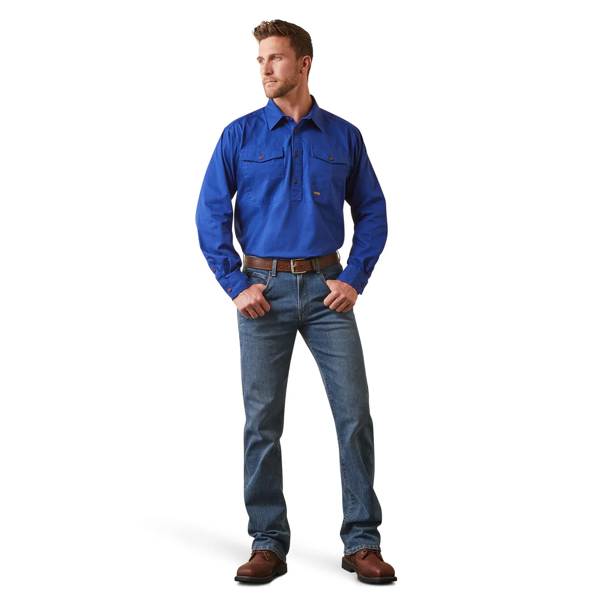 Ariat Mens Rebar Half Button LS Workshirt Cobalt