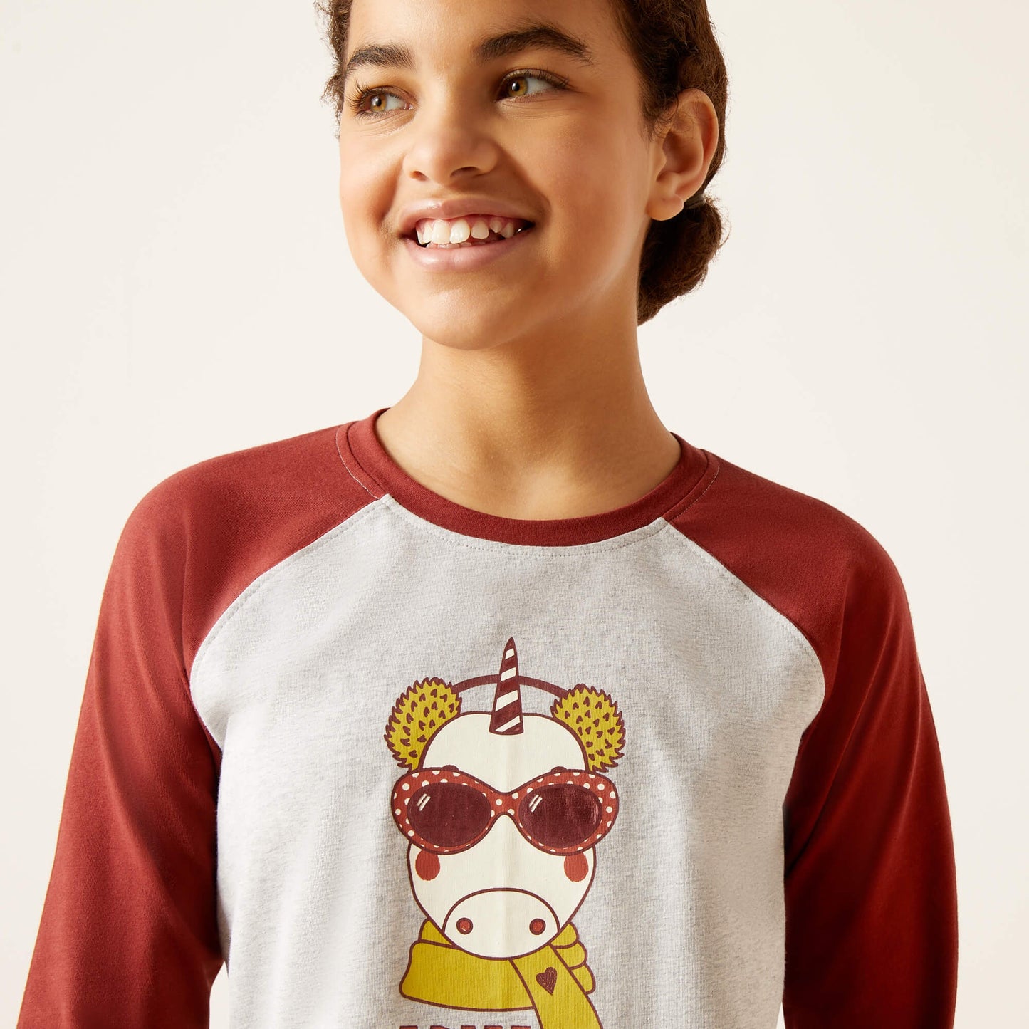 Ariat Uni Anime Youths LS Tee Heather Grey & Fired Brick