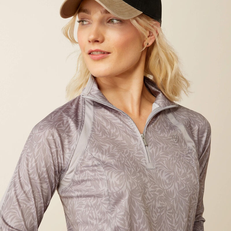 Ariat Ladies Sunstopper 3.0 1/4 Zip Shirt Silver Sconce Fern
