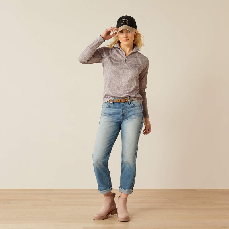 Ariat Ladies Sunstopper 3.0 1/4 Zip Shirt Silver Sconce Fern