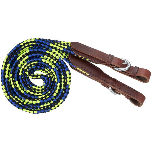 Tough 1 7ft Braided Trail Reins Black Royal & Green