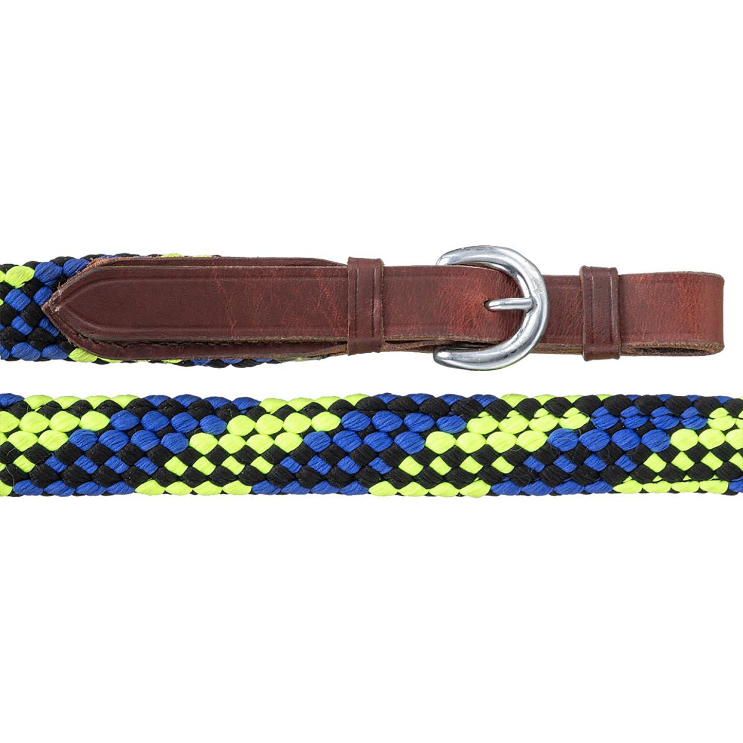 Tough 1 7ft Braided Trail Reins Black Royal & Green