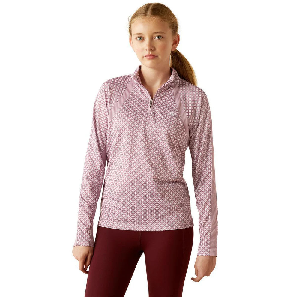 Ariat Girls Sunstopper 3.0 1/4 Zip Shirt Lavender Mist Tile Print
