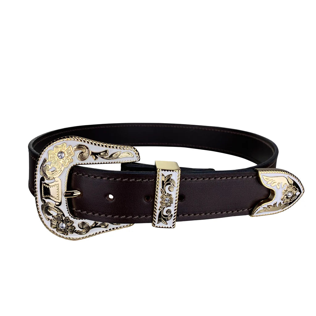 Porter Glam 1.5 Inch Western Belt Brown Gold & White