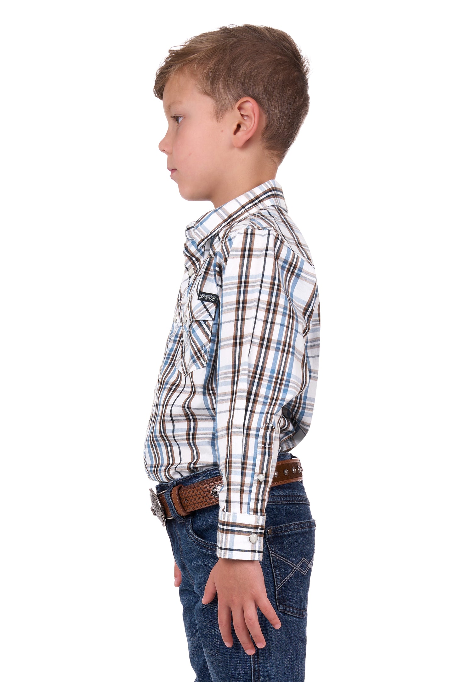 Pure Western Boys Evan LS Shirt White & Tan