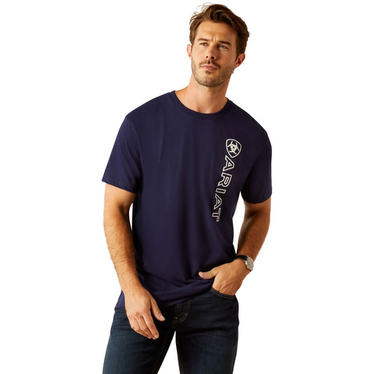 Ariat Mens Vertical Logo SS Tee Classic Blue & White