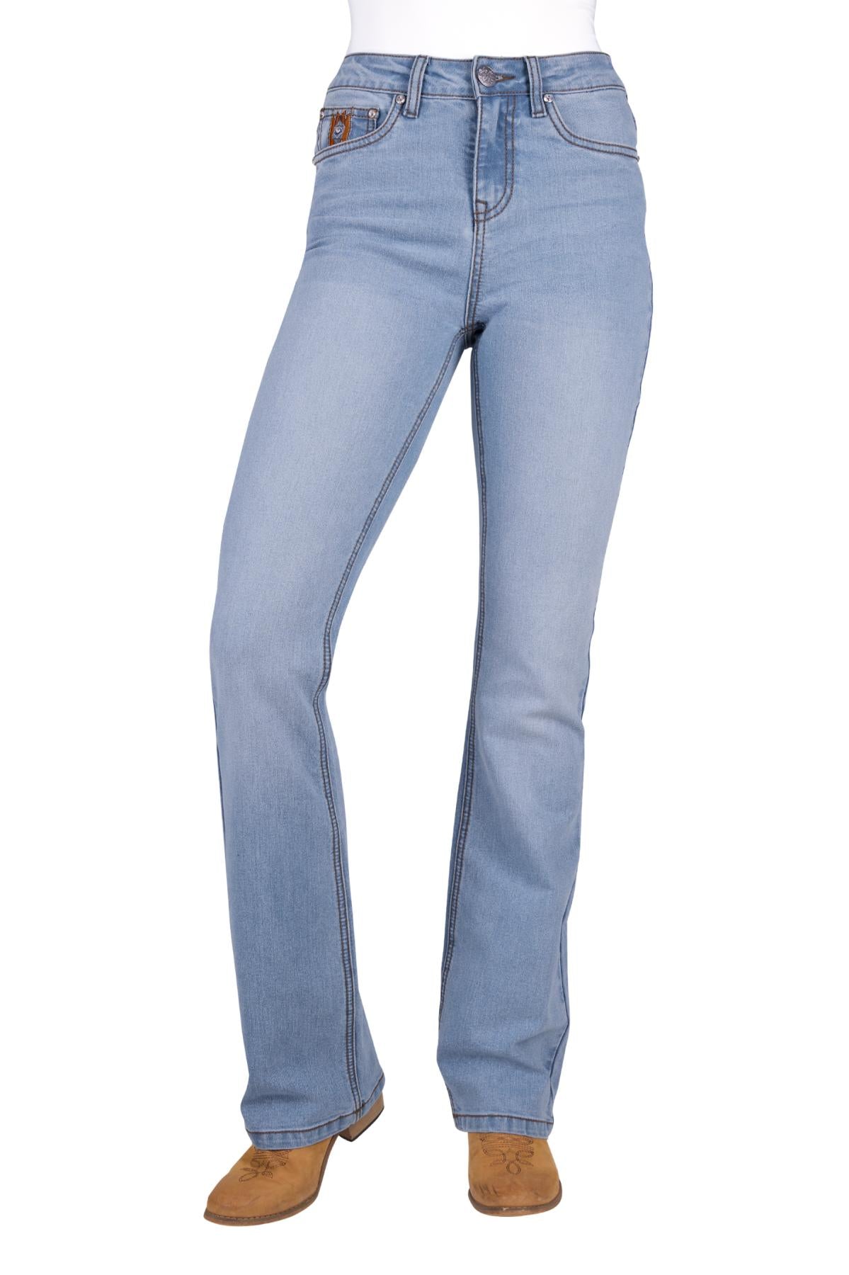 Pure Western Liz High Waist Boot Cut Ladies Jean Light Sky