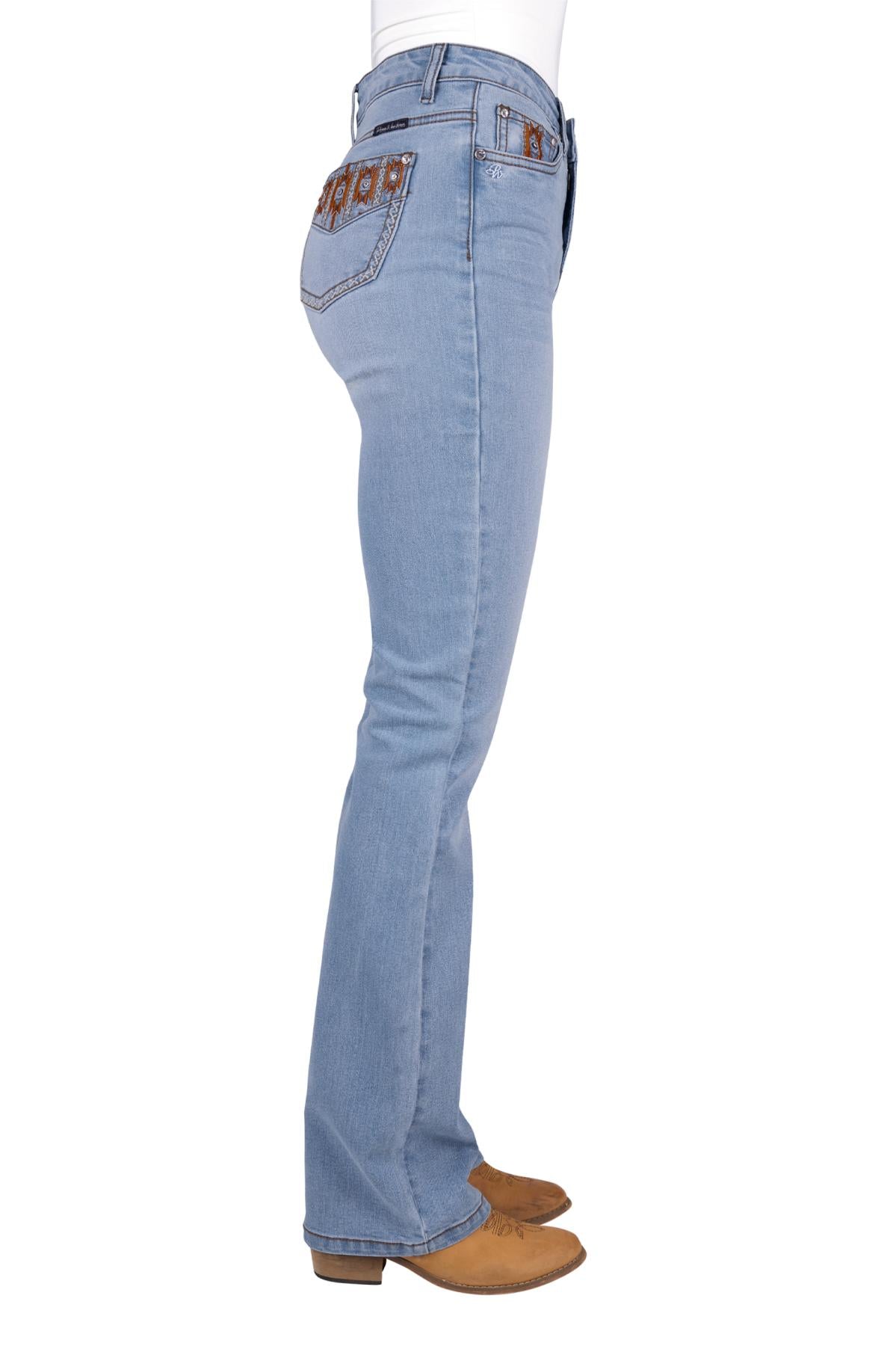 Pure Western Liz High Waist Boot Cut Ladies Jean Light Sky