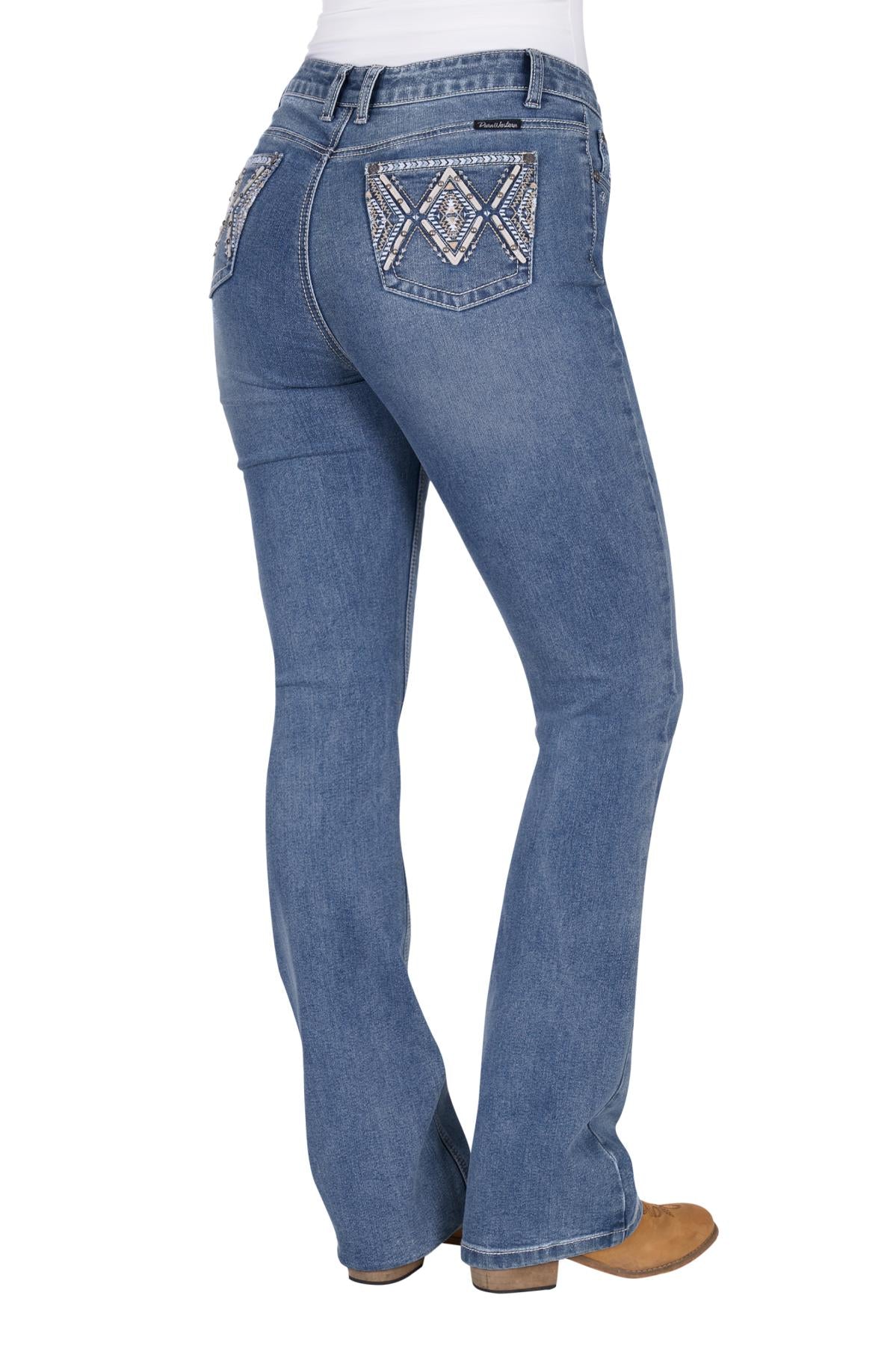 Pure Western Pam High Waist Boot Cut Ladies Jean Summer Sky