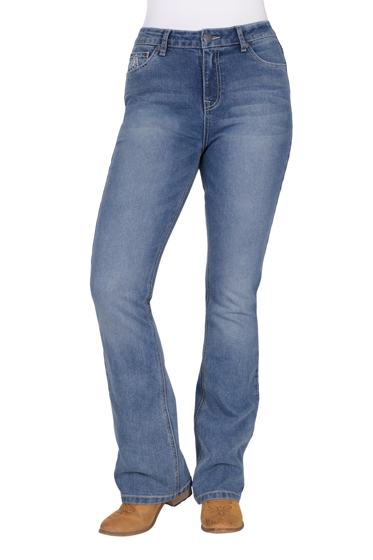 Pure Western Pam High Waist Boot Cut Ladies Jean Summer Sky