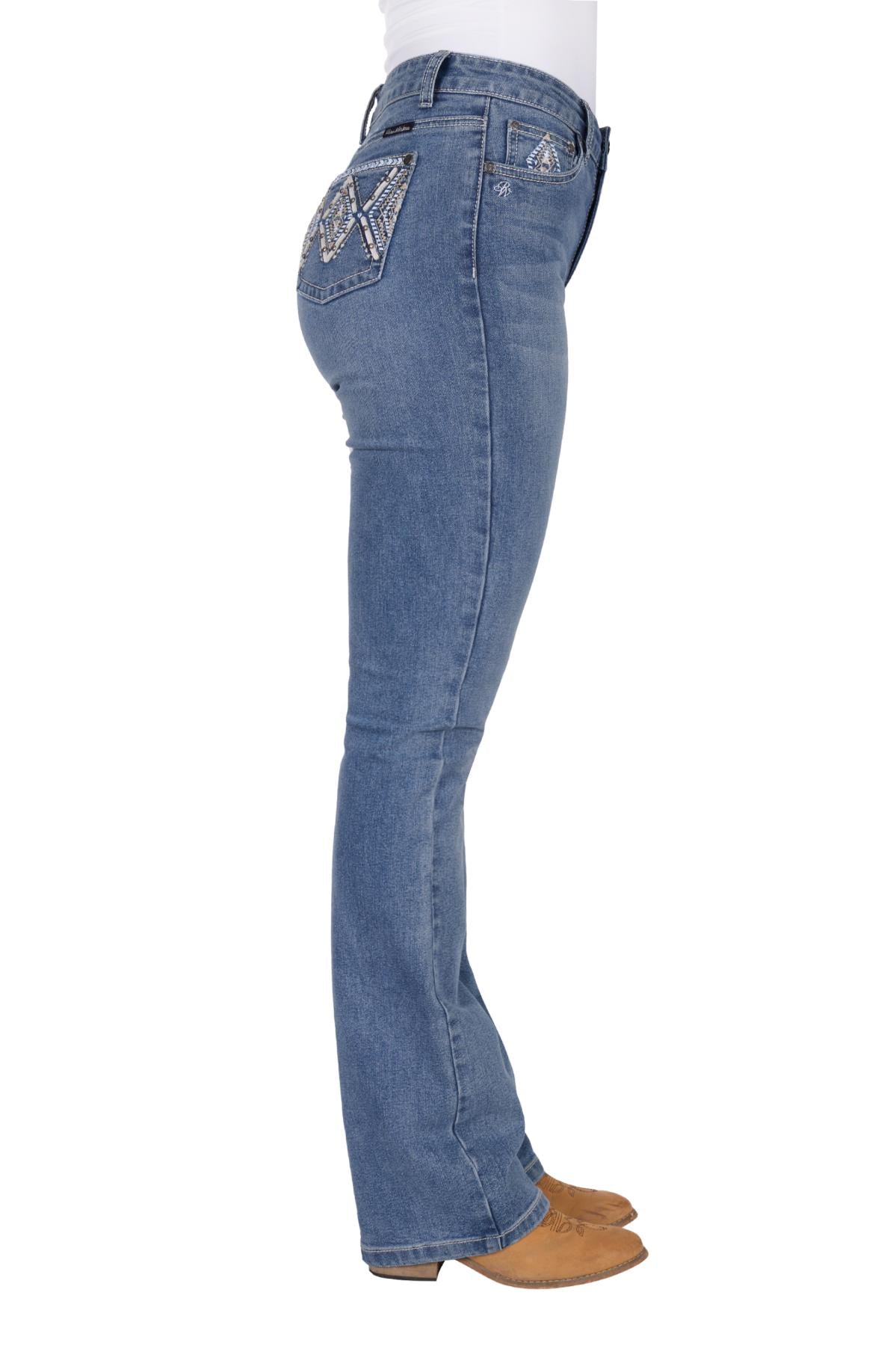 Pure Western Pam High Waist Boot Cut Ladies Jean Summer Sky