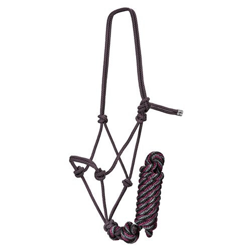 Pro Choice Rope Halter & Lead Black Grey & Burgandy