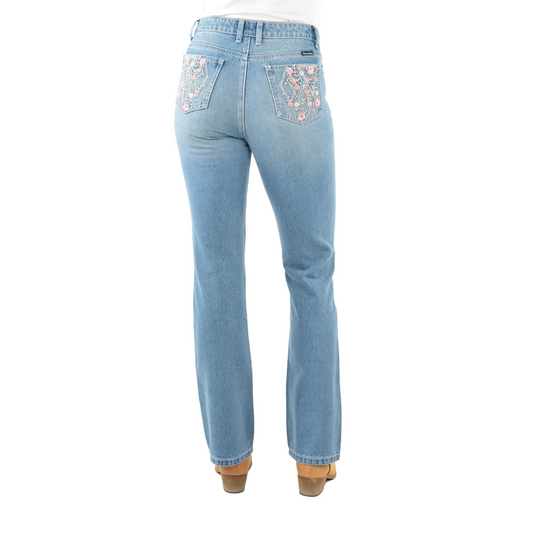 Pure Western Flora High Rise Boot Cut Ladies Jeans Faded Blue