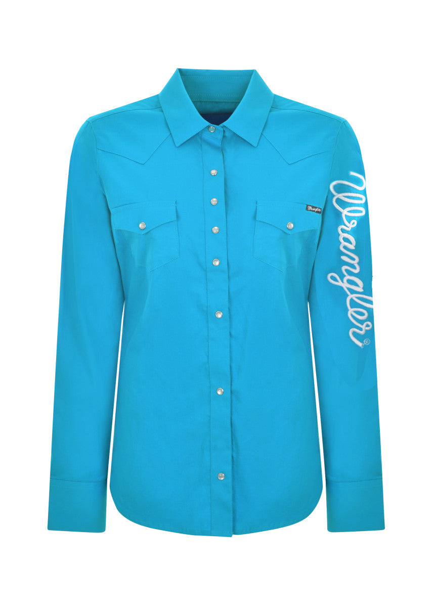Wrangler Womens LS Drill Shirt Aqua