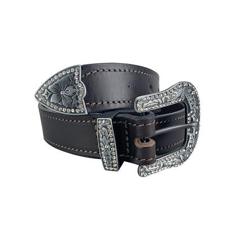 Porter Glam Western Black Belt Grey Buckle Crystal
