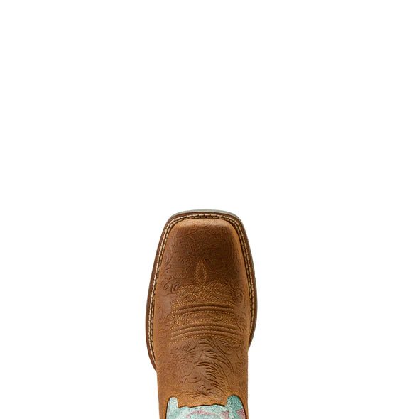 Ariat Ladies Round Up Wide Square Toe Embossed Chestnut Flamingos - Aitken's Saddlery