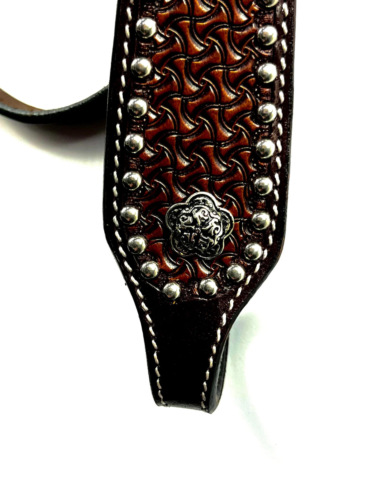 Ezy Ride Bridle Shaped Brow with Dots and Stamping Dark Brown - Aitken's Saddlery