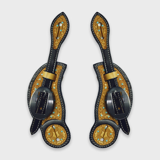 Ezy Ride Spur strap Cowboy Shaped Turquoise Dots