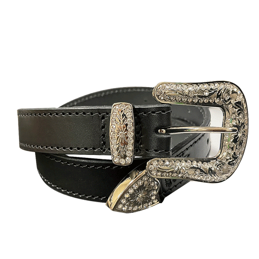 Porter Glam 1.25 Clear Crystals Belt Black