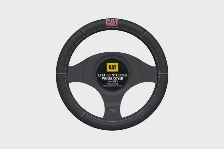 Cat Leather Steering Wheel Cover Pink 38cm