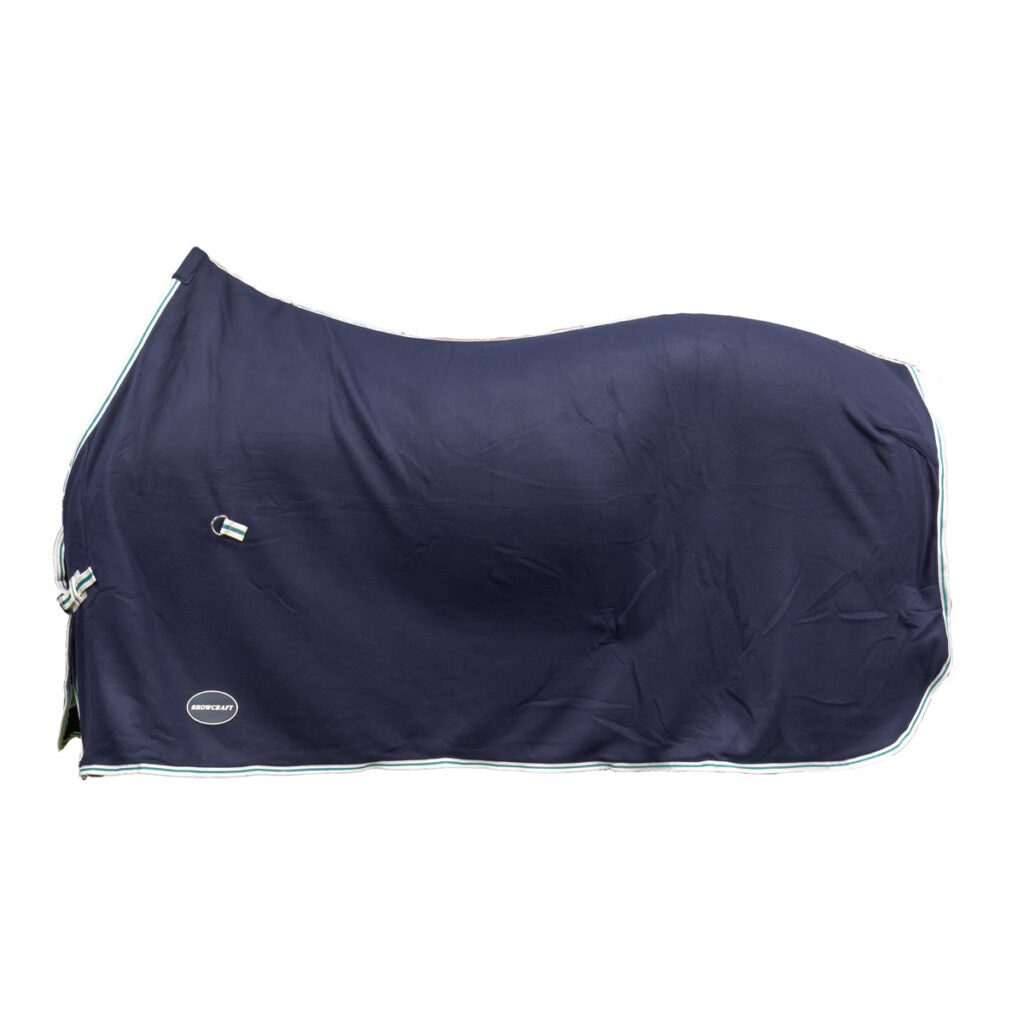Polar Fleece Rug Navy Blue with White & Green Trim