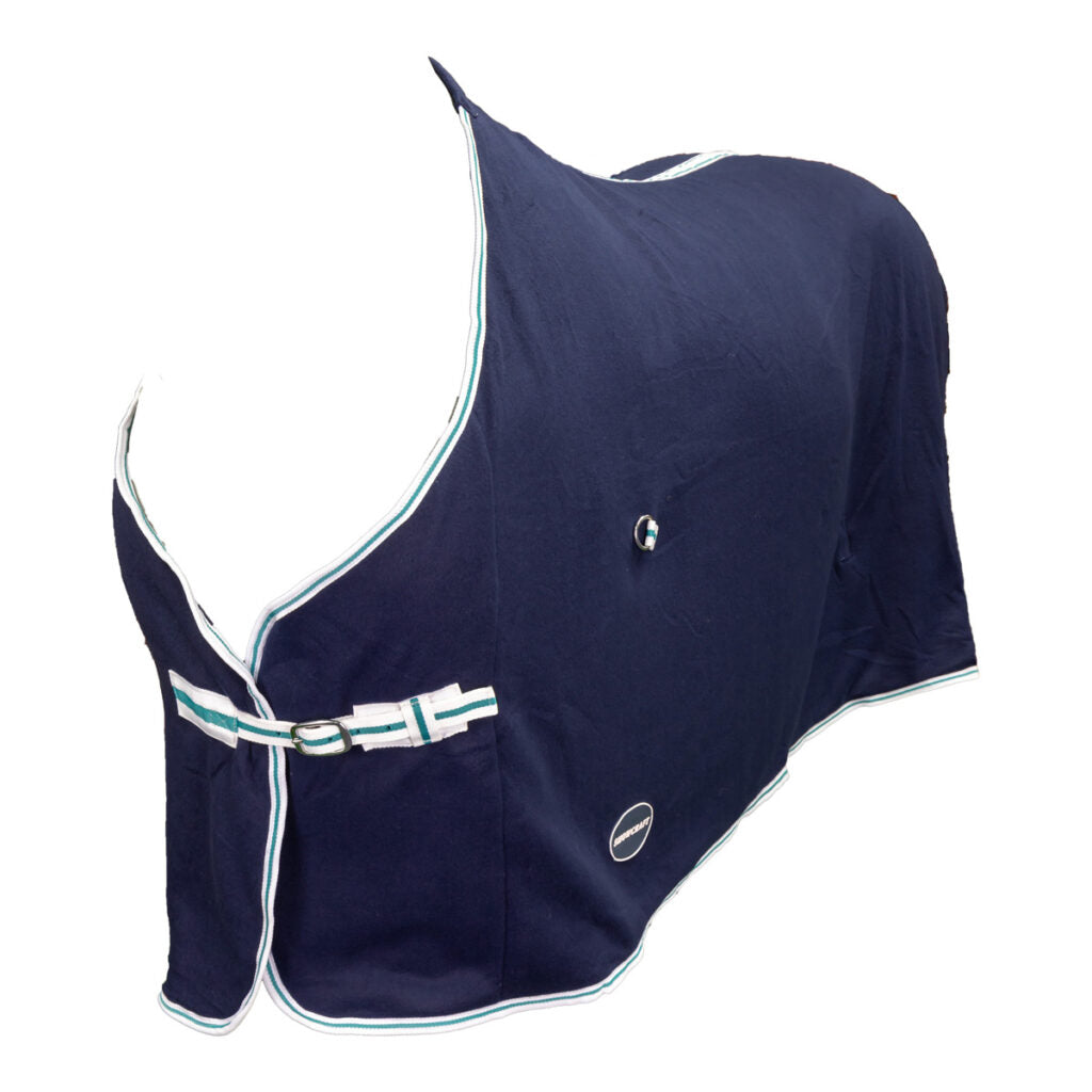 Polar Fleece Rug Navy Blue with White & Green Trim
