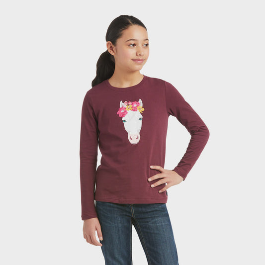 Ariat Girls Flower Crown LS T-Shirt Windsor Wine