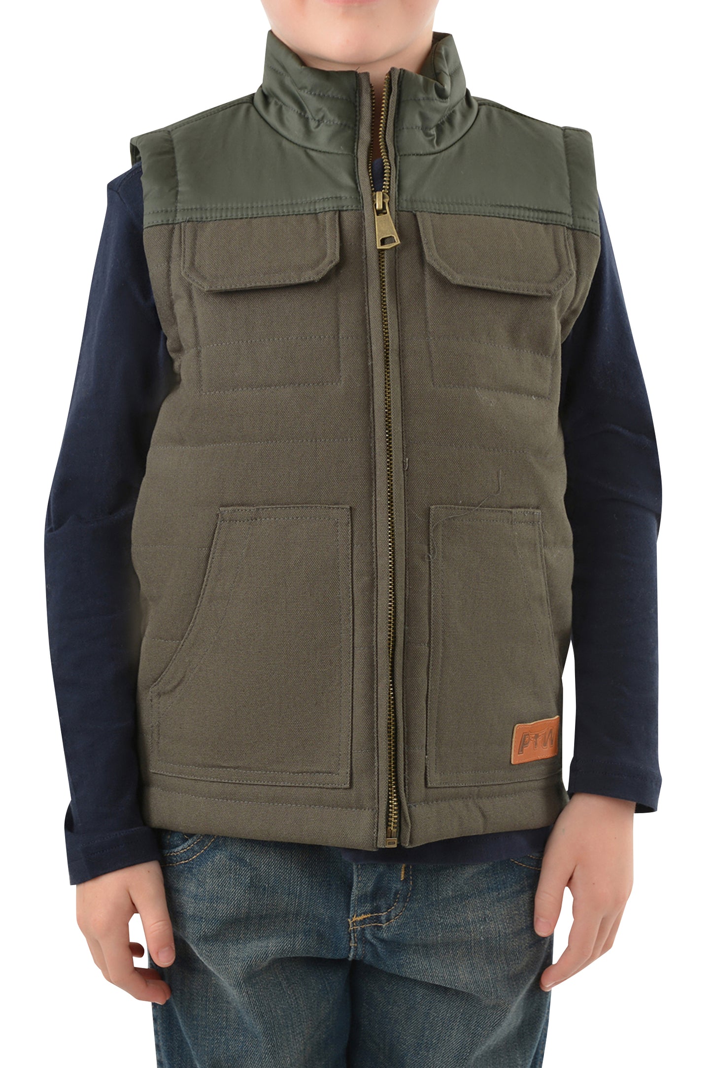 Pure Western Cameron Boys Vest Khaki