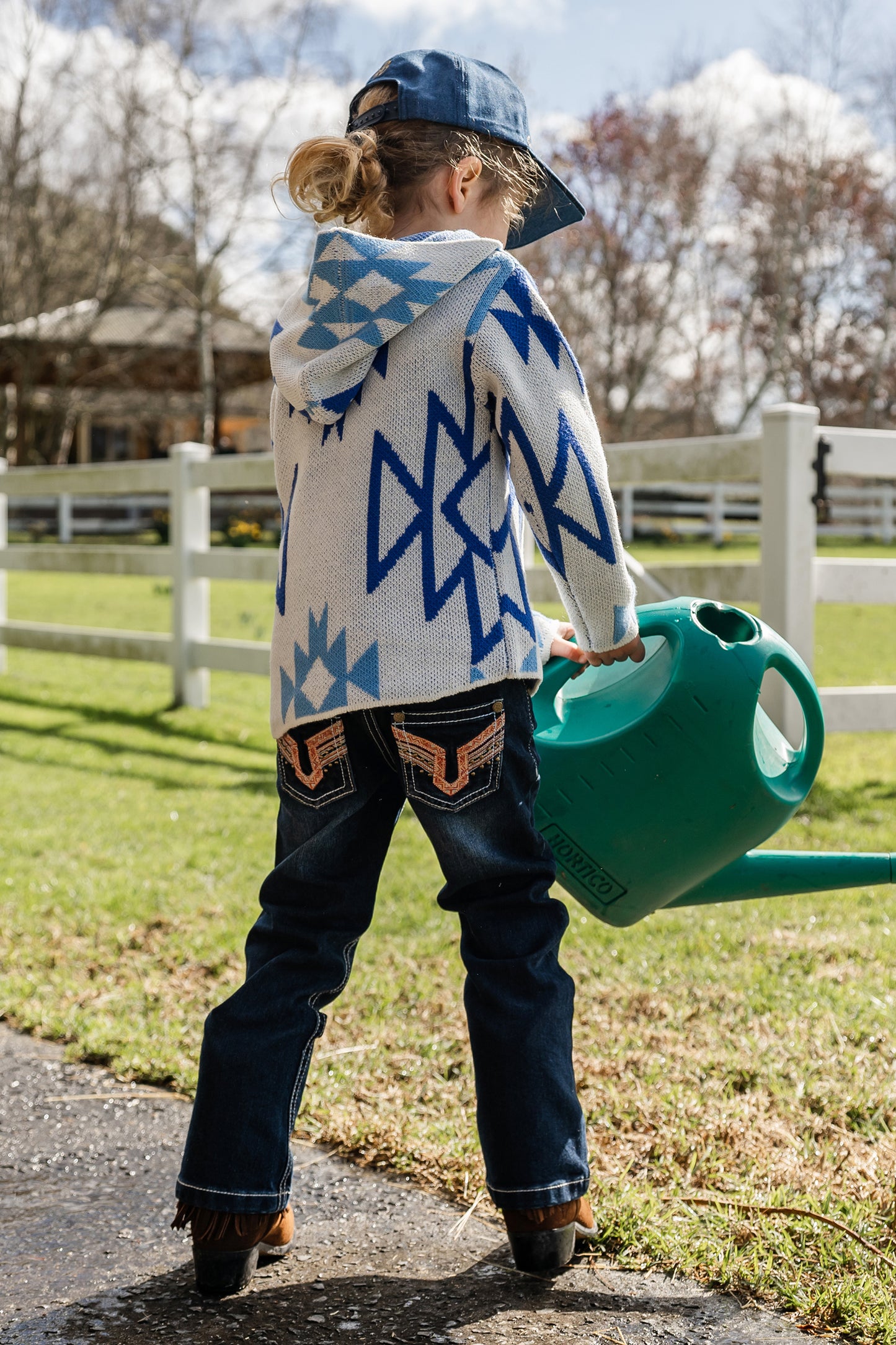 Pure Western Khloe Knitted Girls Pullover Cream & Blue