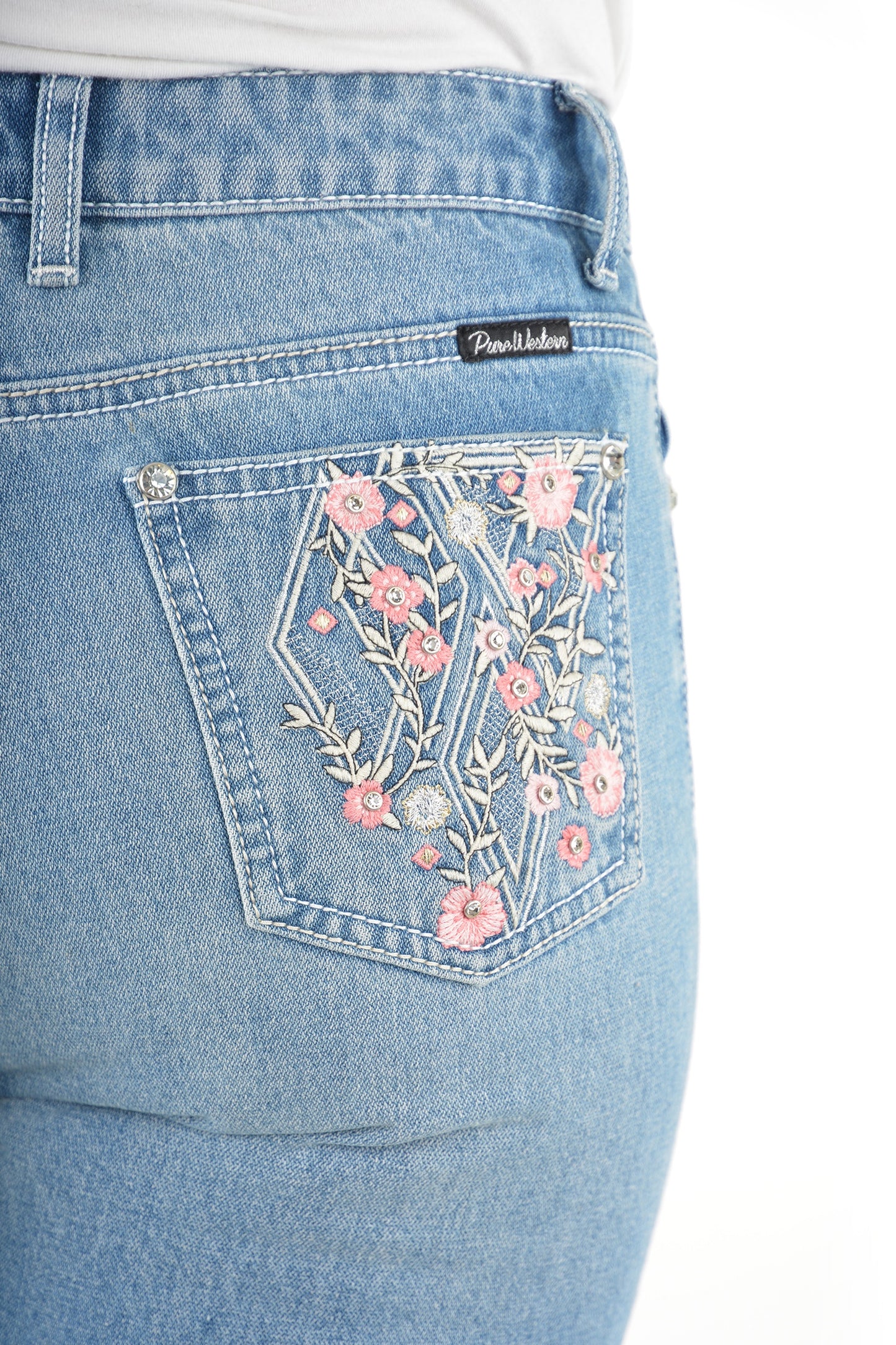 Pure Western Flora High Rise Boot Cut Ladies Jeans Faded Blue