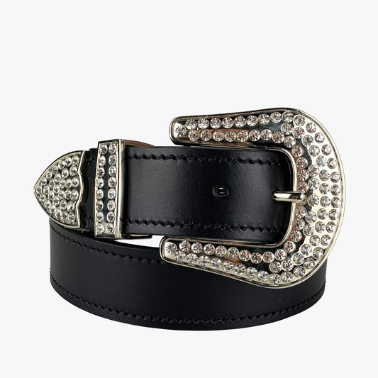 Porter Glam Western Belt Black with Silver Buckle