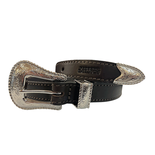 Porters Ladies Dress 1 inch Belt Brown Silver Buckle
