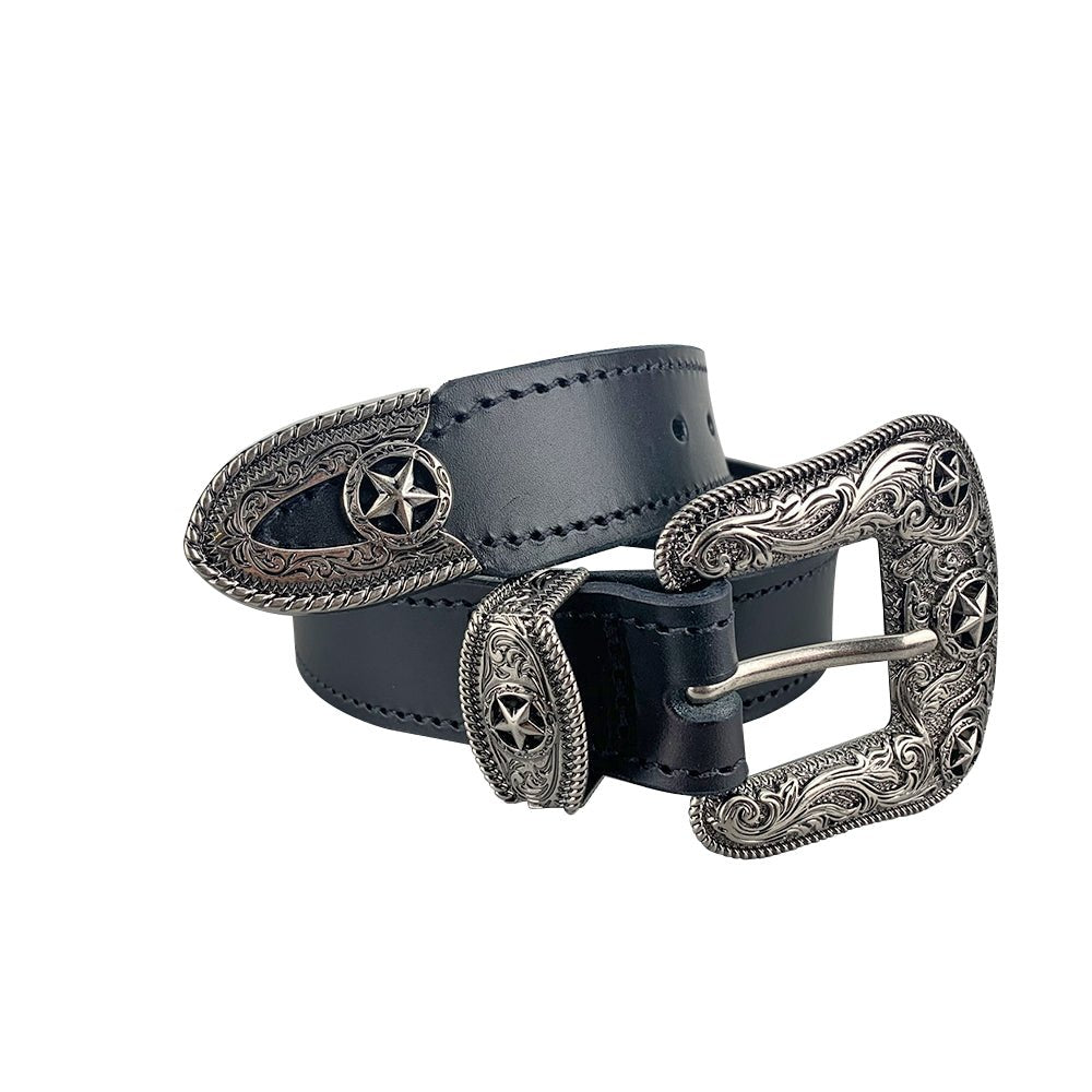 Porter Glam Western Belt Black Antique Nickle Buckle - Aitken's Saddlery