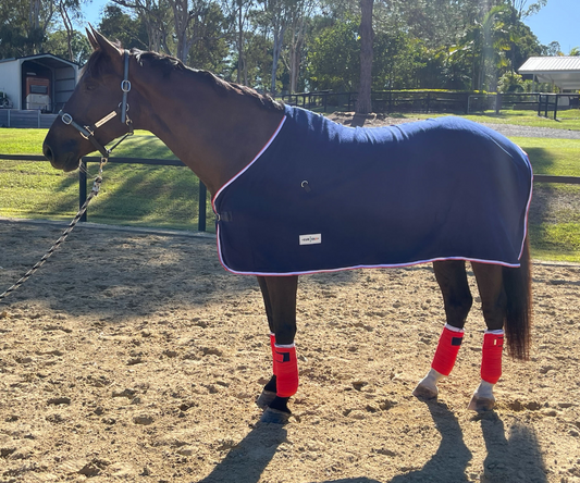 Polar Fleece Rug Navy Blue with White & Red Trim