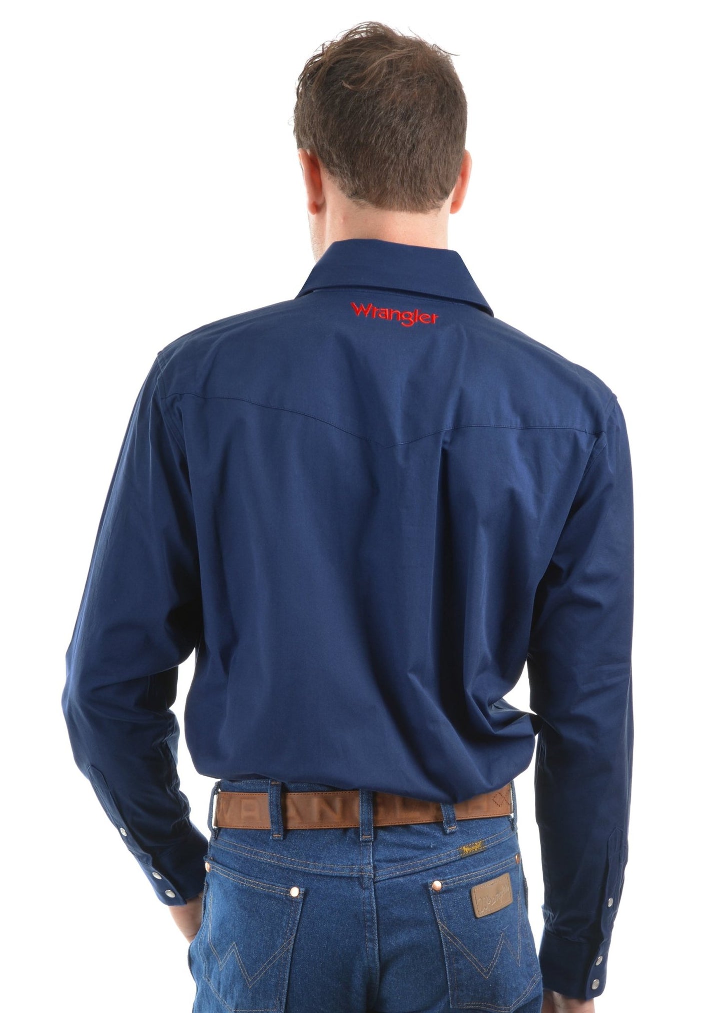 Wrangler Logo Rodeo Long Sleeve Drill Shirt Navy - Aitken's Saddlery