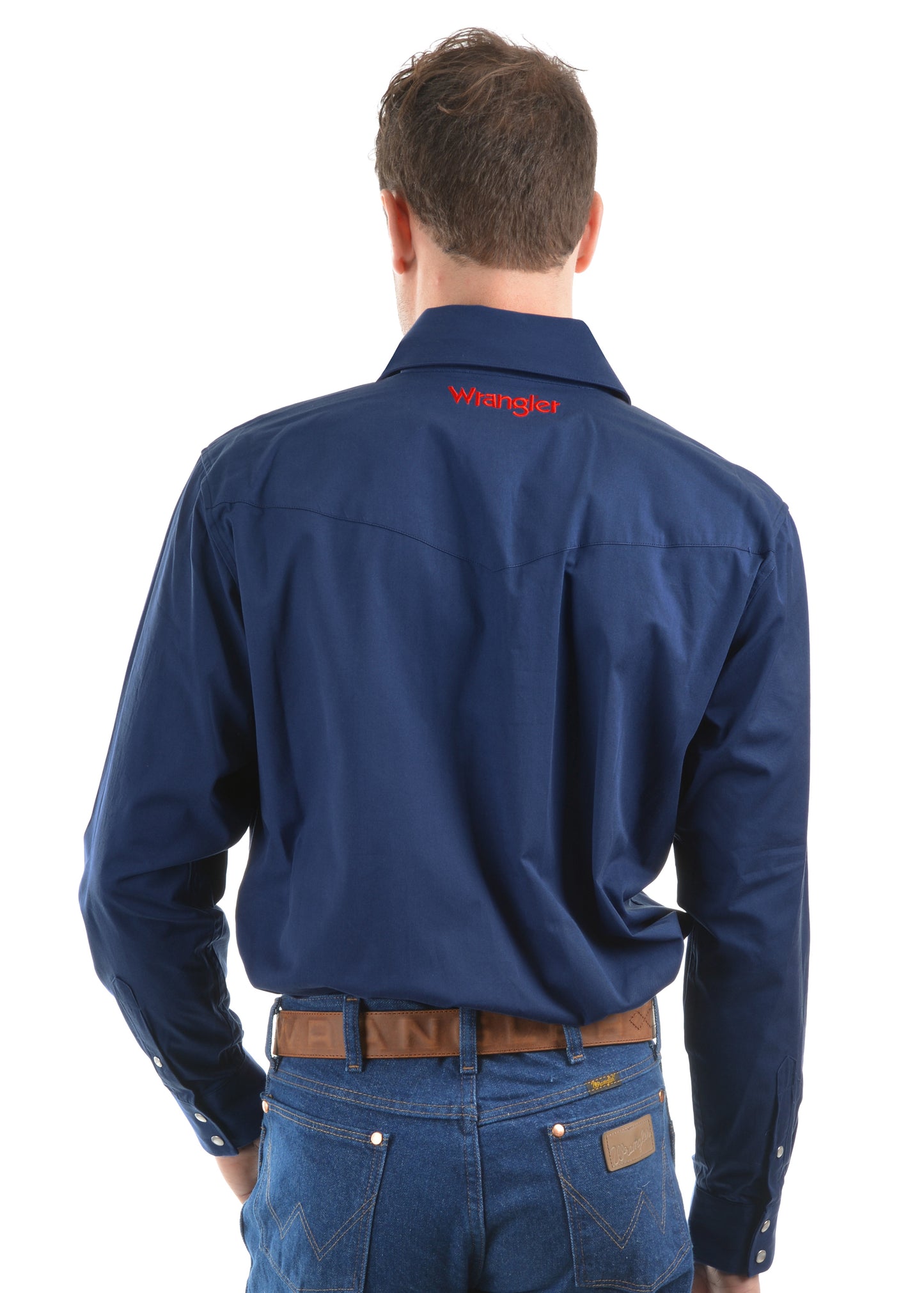 Wrangler Logo Rodeo Long Sleeve Drill Shirt Navy