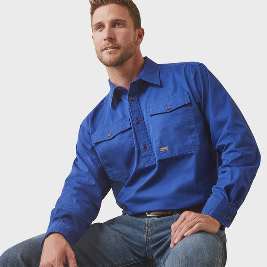 Ariat Mens Rebar Half Button LS Workshirt  Cobalt
