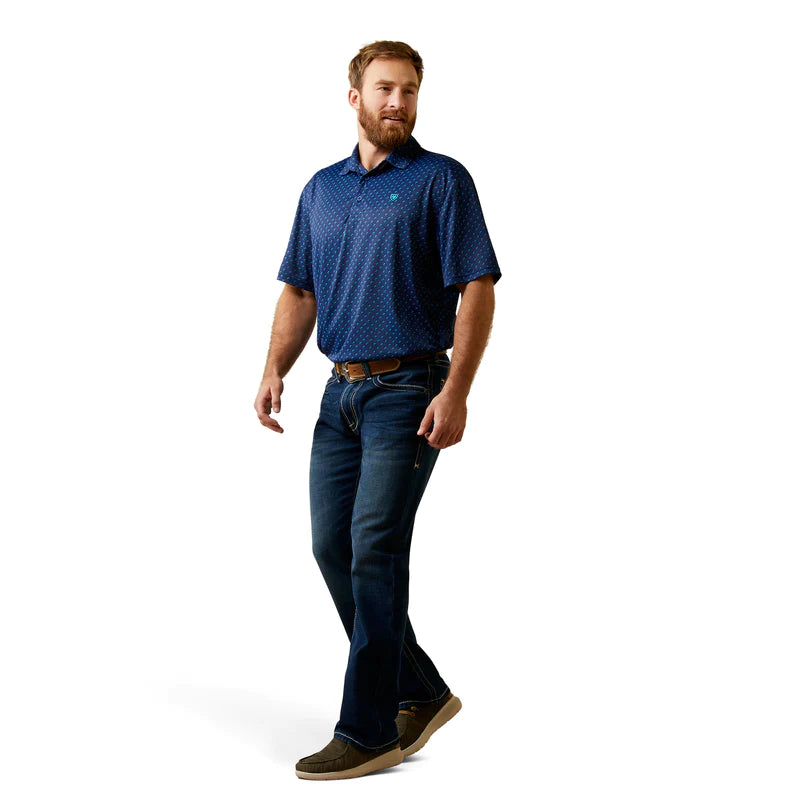 Ariat All Over Print Mens Polo SS Monaco Blue