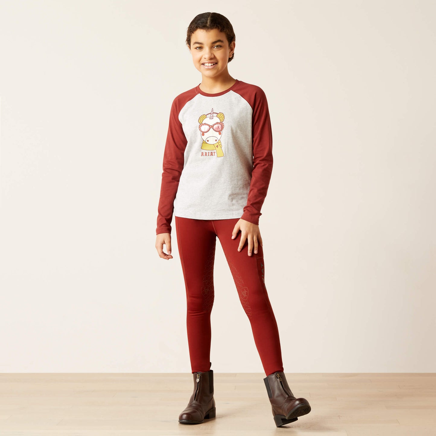 Ariat Uni Anime Youths LS Tee Heather Grey & Fired Brick