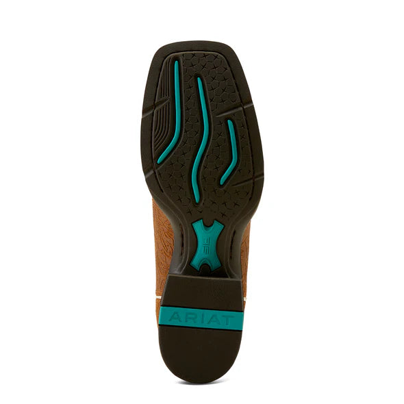 Ariat Ladies Round Up Wide Square Toe Embossed Chestnut Flamingos