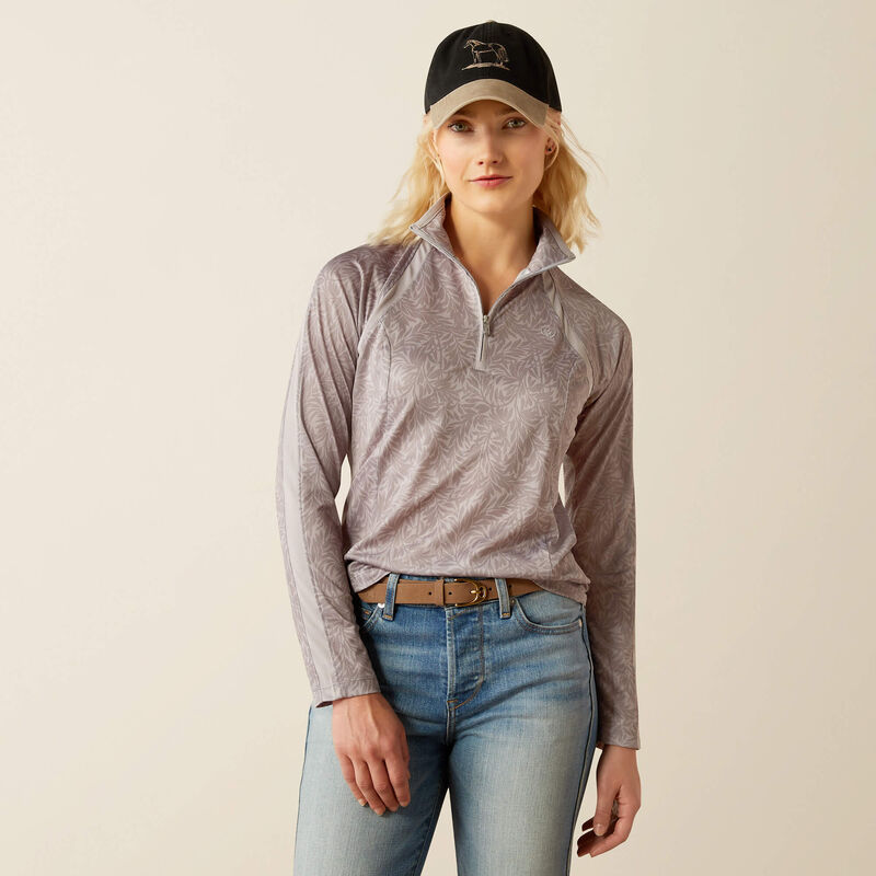 Ariat Ladies Sunstopper 3.0 1/4 Zip Shirt Silver Sconce Fern