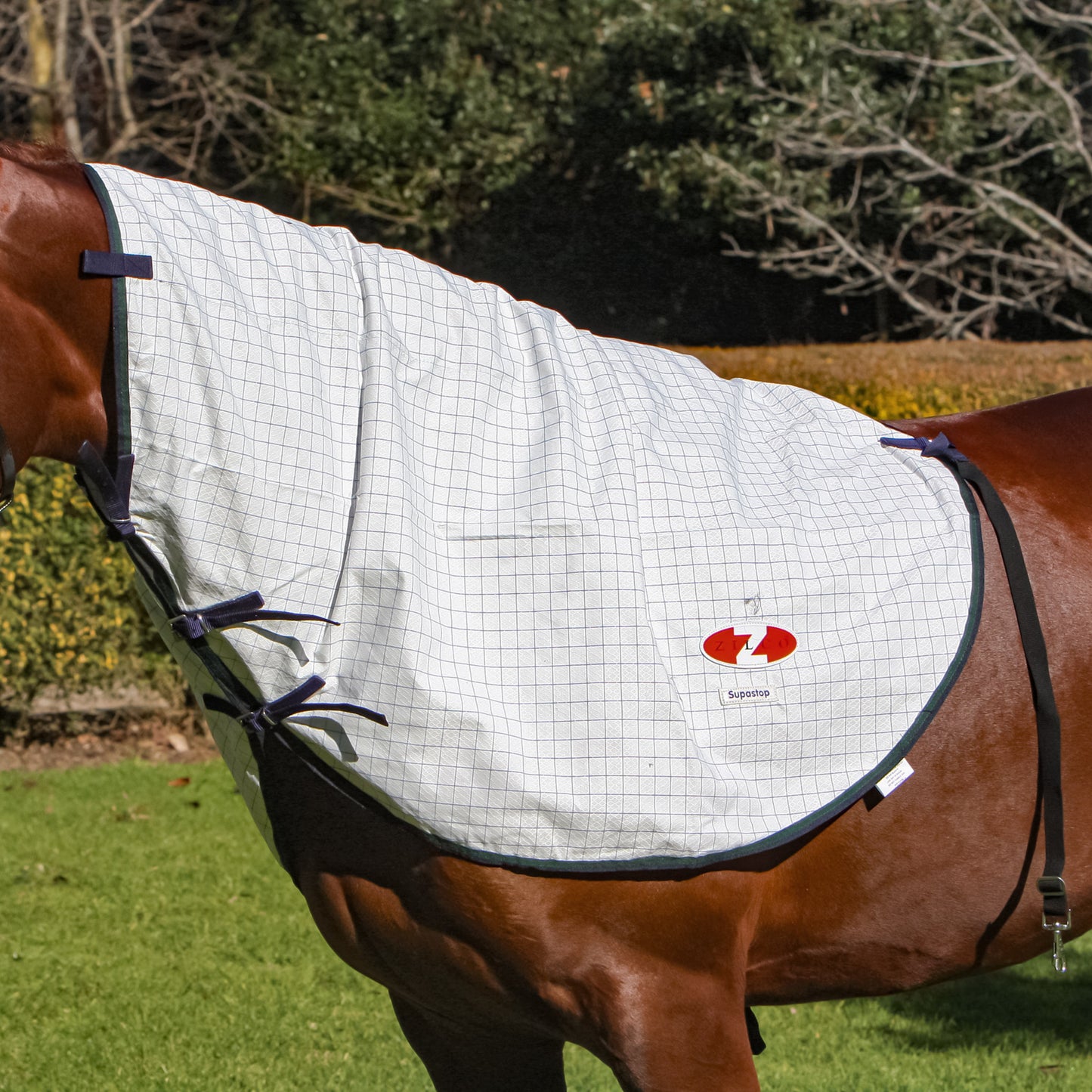 Supastop Neckrug White & Dark Green Navy Trim