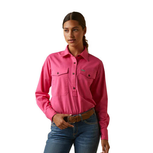 Ariat Ladies Rebar Half Button LS Workshirt Pink