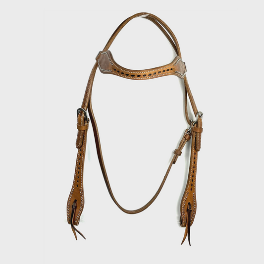 Ezy Ride Bridle Shaped Brown with Lace and Dots Harness Leather