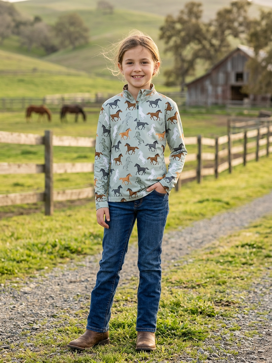 Mia Jee's Horse Printed Long Sleeve Kids Shirt