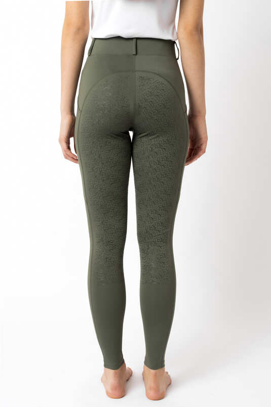 Horze Dea Full Grip Ladies Riding Tights Beetle Khaki Green
