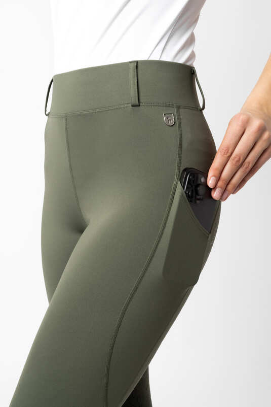 Horze Dea Full Grip Ladies Riding Tights Beetle Khaki Green